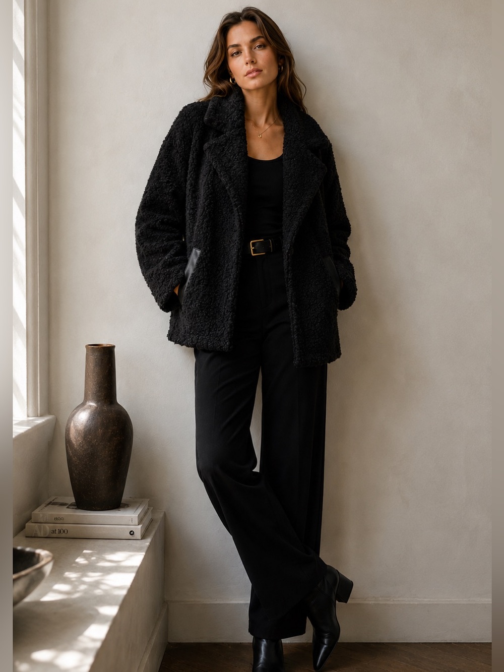 Carole Wren Black Bouclé Teddy Jacket XL Quiet Luxury Old Money Scandinavian